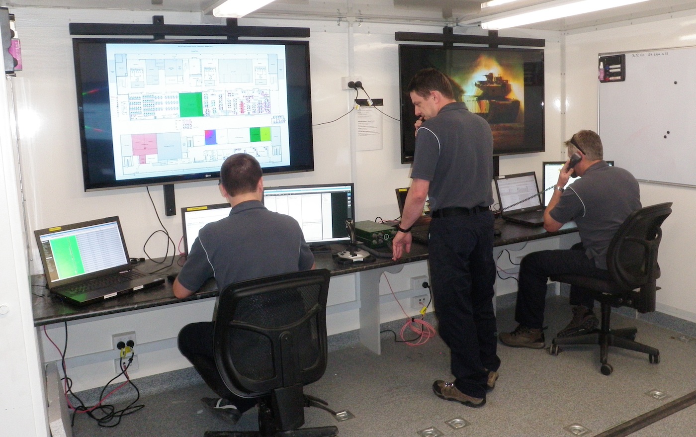 Calytrix personnel manning the ADSTC’s Deployable Exercise Control Centre (DECC) in preparation for VP14.